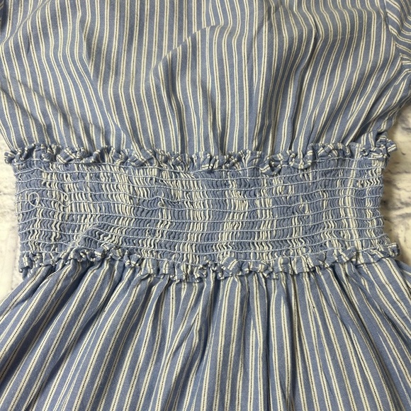 Max Studio Light Blue Striped Short Sleeve Dress. VNeck. Midi Length. - Picture 10 of 10